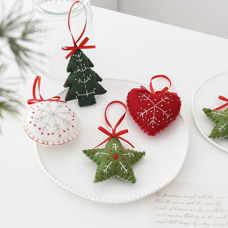 Creative Wool Felt Christmas Ornaments: Five-Pointed Star, Snowflake, Tree Decorative Pendants