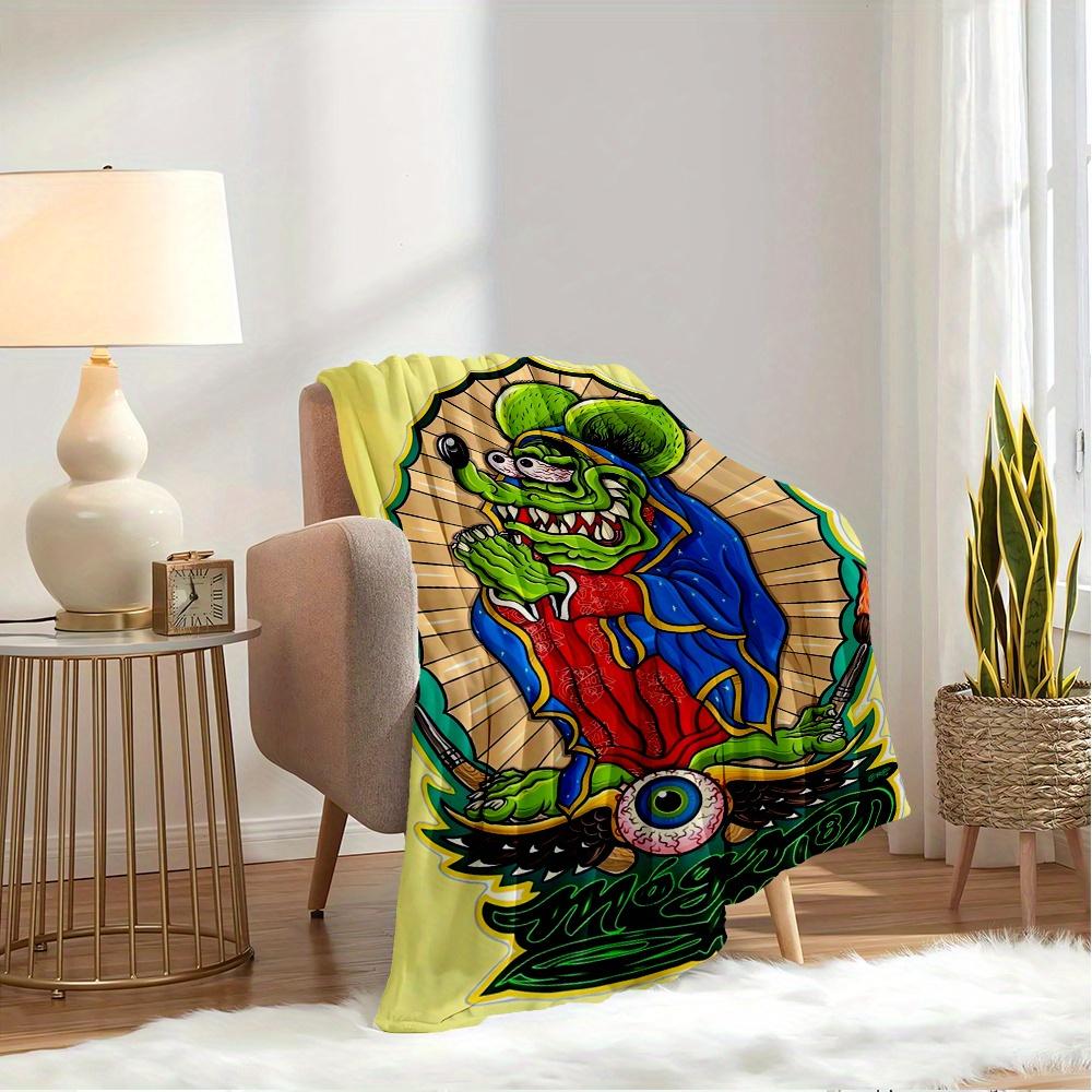1pc Rat Fink,Virgin Mary,Tattoo ArtTheme Digital Printed Flannel Blanket, Super Soft Plush Fleece Bed Cover, Multi-Function Four Seasons Hyp