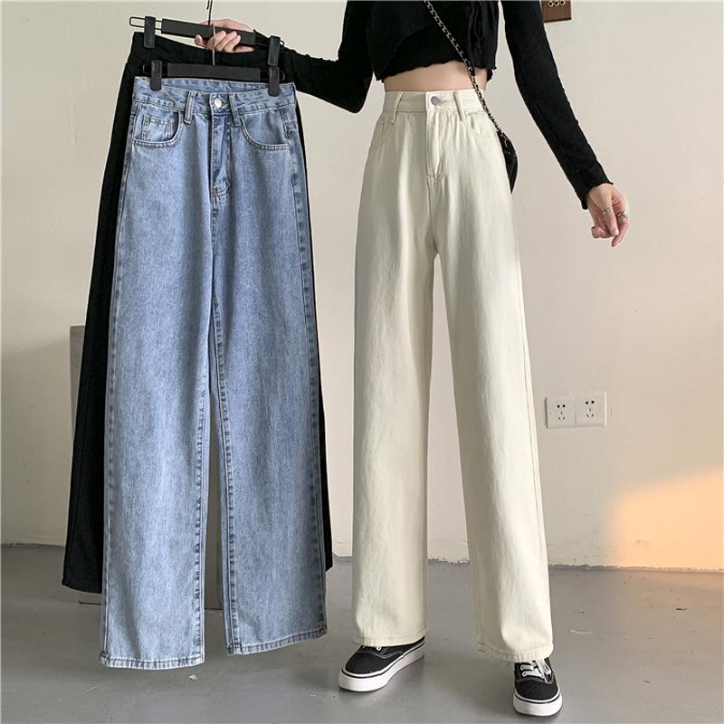 Women's High-Waist Wide-Leg Jeans - Slim, Straight, Loose-Fit Trousers for Autumn 2023