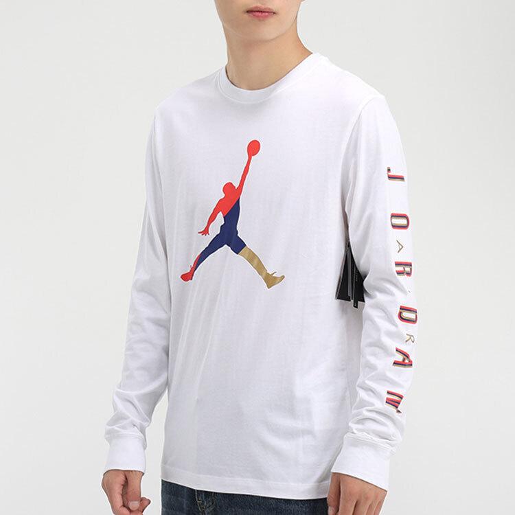 Air Jordan Colorful Logo Crew Neck Long Sleeve T-Shirt Men Tops White CN3503-100