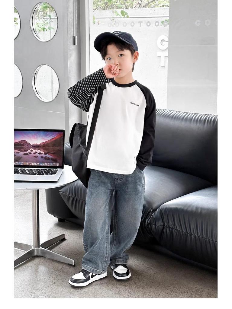 Джинсы прямого кроя на флисовой подкладке для мальчиков, новый стиль 2025 года, для детей среднего и старшего возраста