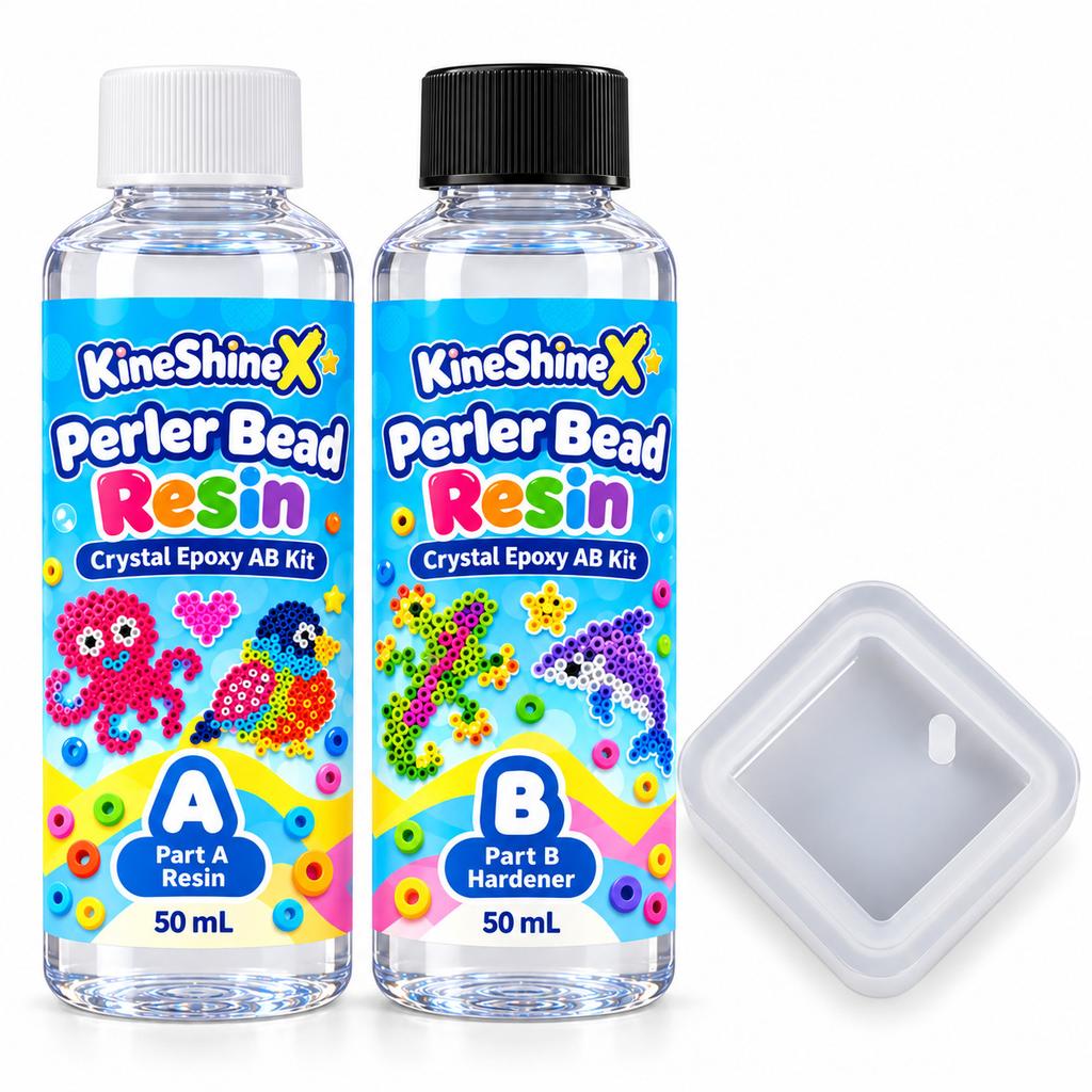 Perler Bead Resin Kit, Crystal Epoxy AB Resin Set for Fuse Bead Crafts, Glossy Coating for Keychain Ornament DIY, 50ml A + 50ml B