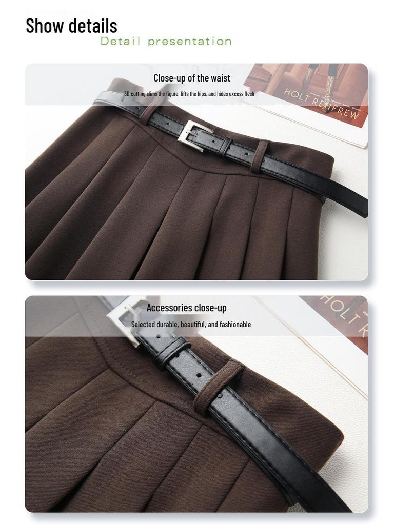 Женская юбка миди А-силуэта цвета хаки с высокой посадкой и плиссировкой - Коллекция Осень/Зима 2024