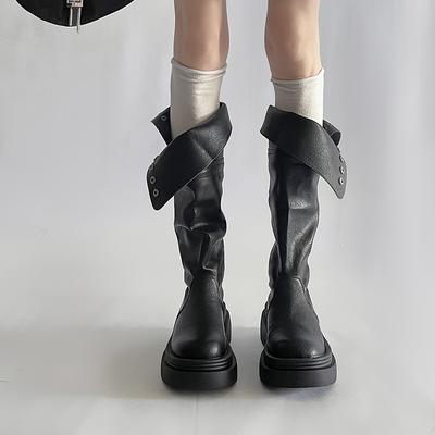 Ретро складная платформа ретро ботинки женские сезон новая мода рыцарские ботинки