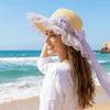 Breathable Lace Brim Sunshade Cap Elegant Outdoor Beach Hat Woman's Straw Hat  Casual Wear