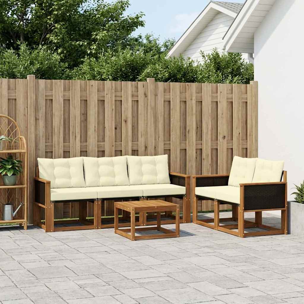 Outdoor Sofa Set with Cushions 6 pcs Natural and Cream