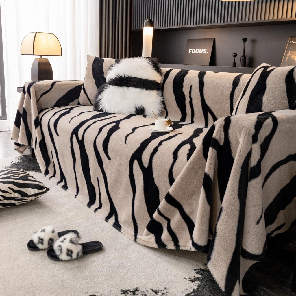 Modern Zebra Pattern Sofa Towel Furniture Cover 4 Seater Sofa Throw Blanket Couch Armchair Slipcover All-season