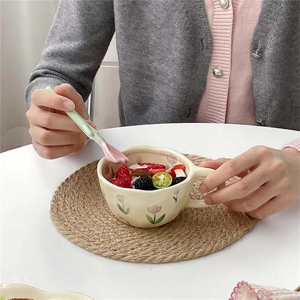 Керамические кружки, кофейные чашки, ручная работа, нерегулярный цветок, чашка для чая с молоком, Ins, корейский стиль, овсянка, кружка для завтрака, посуда для напитков, кухня
