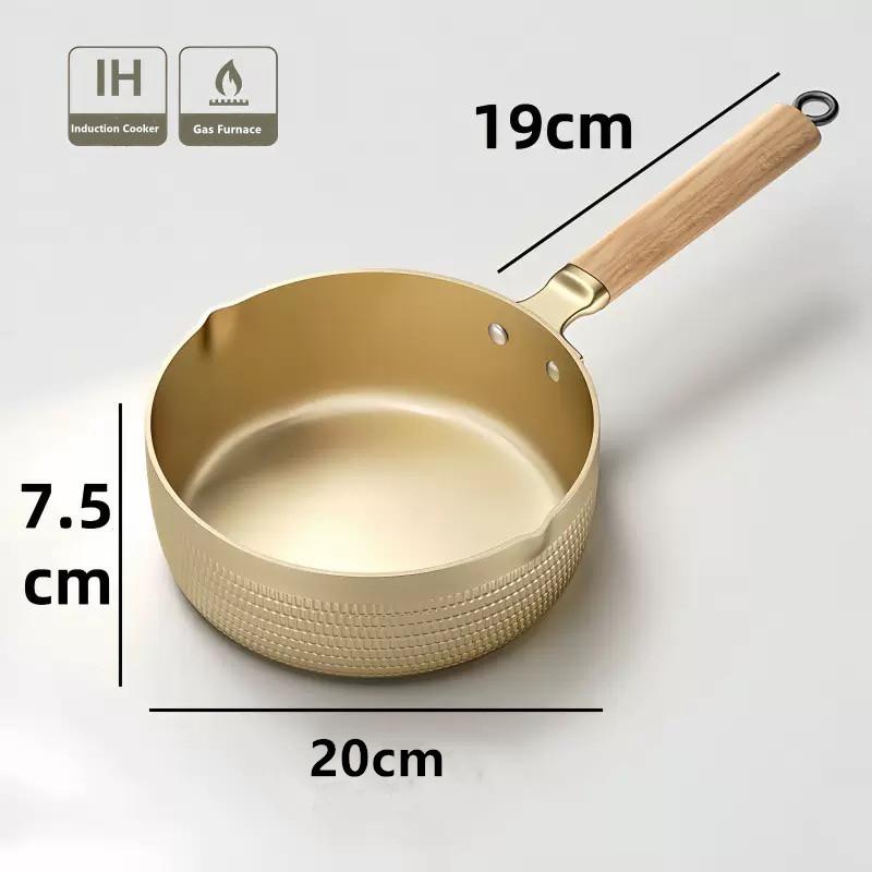 18/20/24cm Gold Soup pot Japanese Snow Saucepan Non-stick Frying Pan wok wood handle Home Milk Sauce Cooking Kitchen Cookware