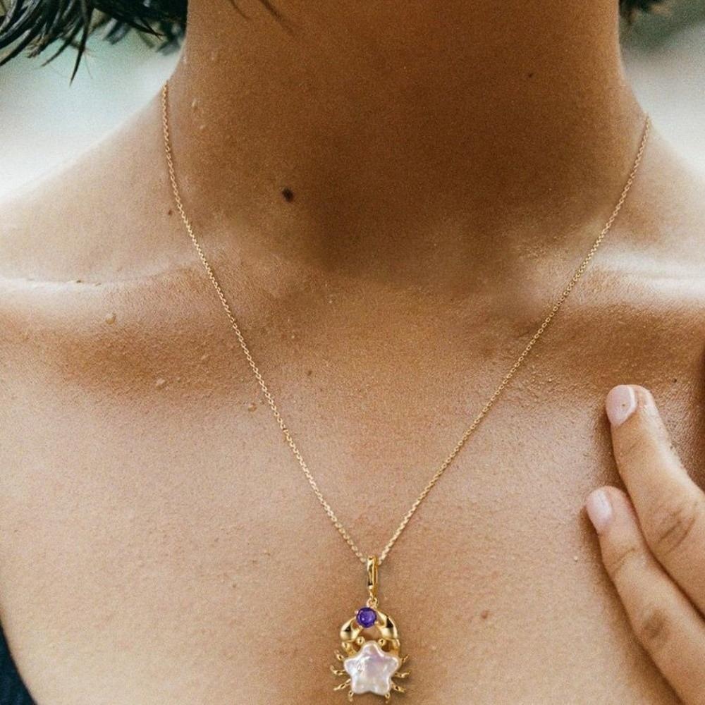 Rhinestone Pearl Crab Shape Necklace Mini Star Collarbone Chain Personalized Heart Necklace Gift