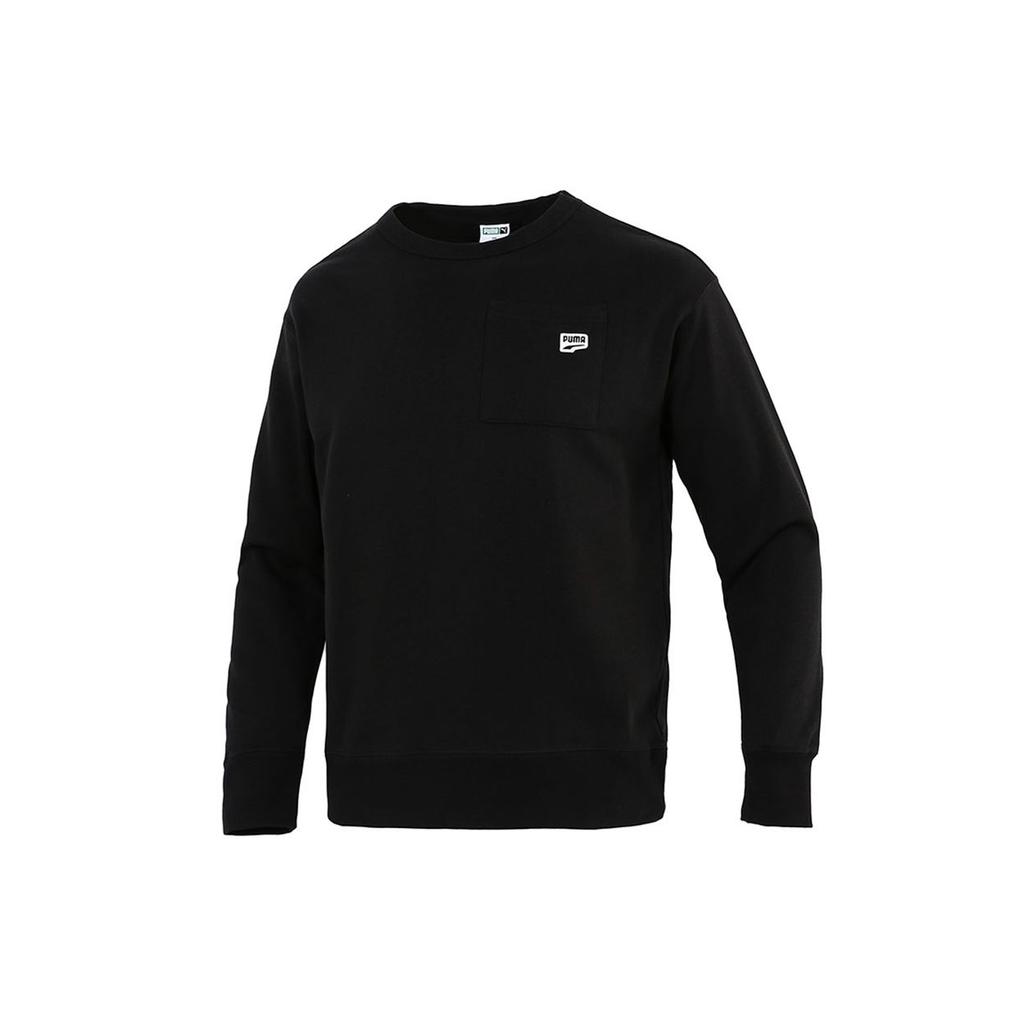 Puma Pocket Logo Sports Knit Crew Neck Sweatshirt Men Tops Black 533036-01