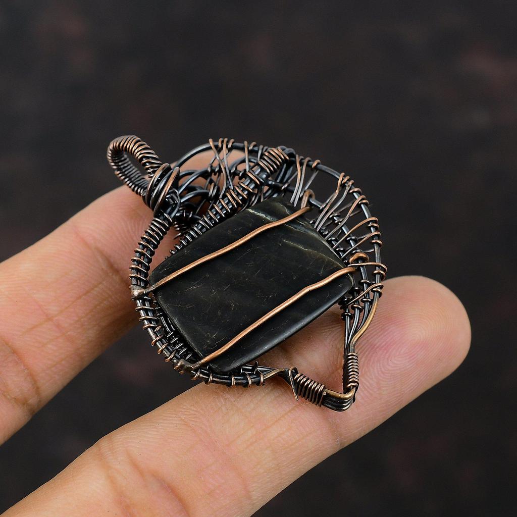 Черный перламутровый драгоценный камень кулон медная проволока обернутый кулон ручной работы медные украшения для подарка достойный кулон проволочная обертка ювелирные изделия