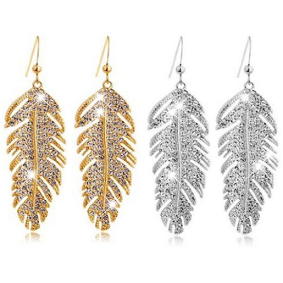 Women's Retro BohoFeather Rhinestone Eardrops Party Hook Dangle Earrings
