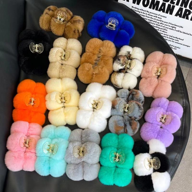 Зимний темпераментный кроличий волос, коготь для волос, шар для волос, большой плюшевый захват для волос на затылке, заколка в виде акулы, головной убор