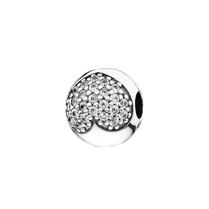 Pandora Heart-shaped square crystal silver clip jewelry accessories women's silver 791053CZ
