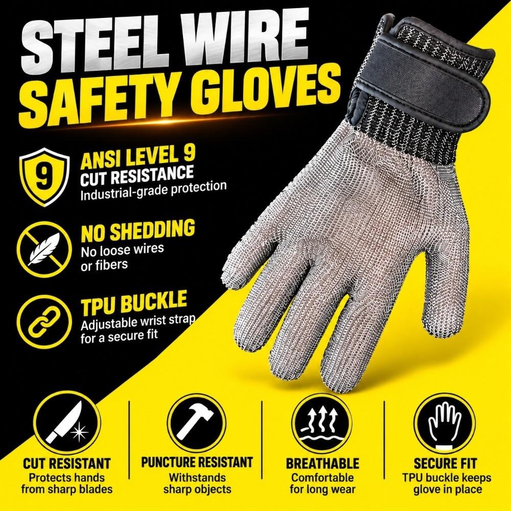 Protective Stainless Steel Mesh Glove Elastic Safety Work Glove Cut Resistant Glove Slaughtering