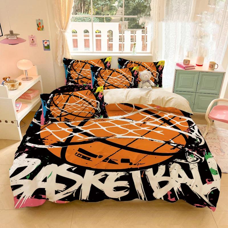 3D Print Basketball Bedding Set Youth Bedding Basketball Theme Duvet Cover Child Adult Quilt Cover Pillowcase Single Queen Size