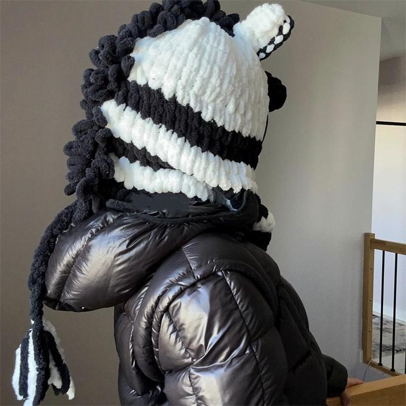 New Pure Hand-crocheted Cute Giant Panda Fisherman Hat with Large Brim Adult Pullover Hat