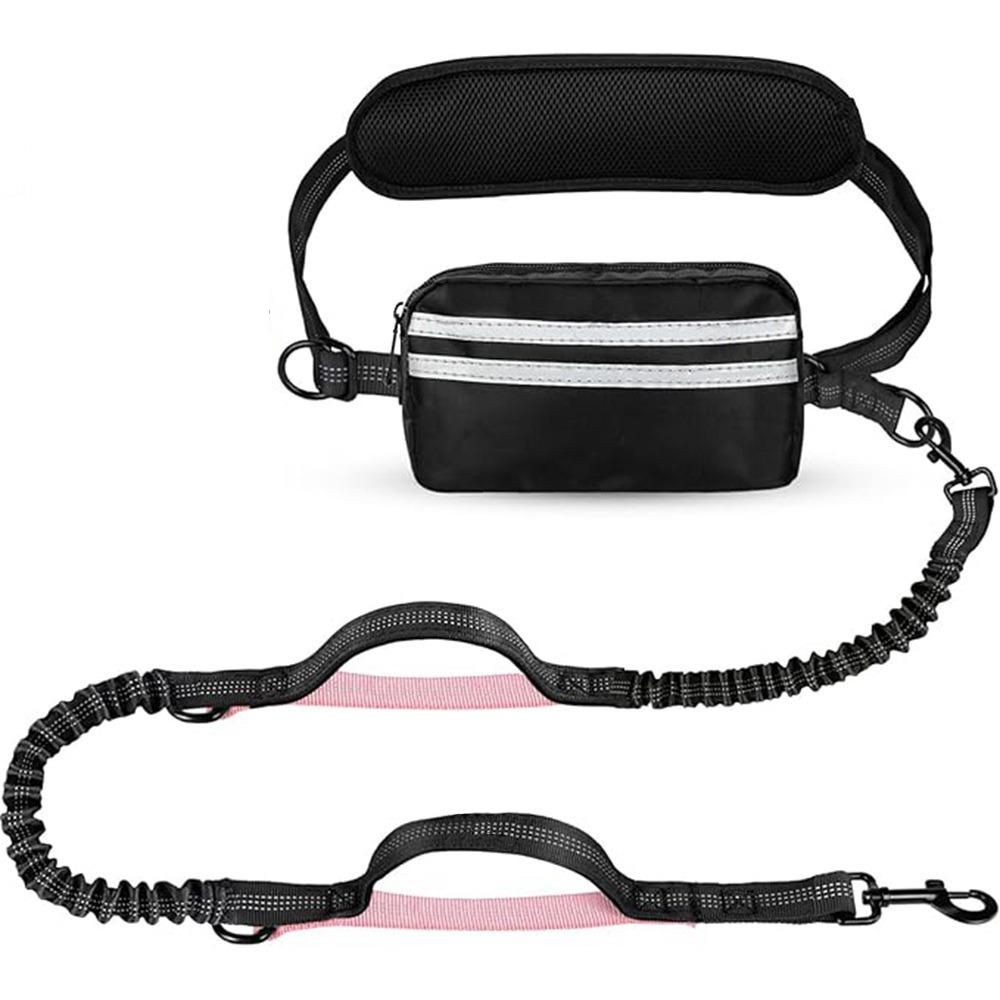 Reflective Strip Dog Running Waist Leash Retractable Double/Single Rope Dong Walking Leash Adjustable Waist Belt Padded Handles