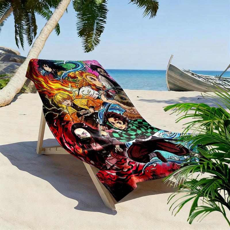 Demon Slayer Anime Print Beach Towel, Large Soft Quick Dry Towel for Beach Camping Swimming