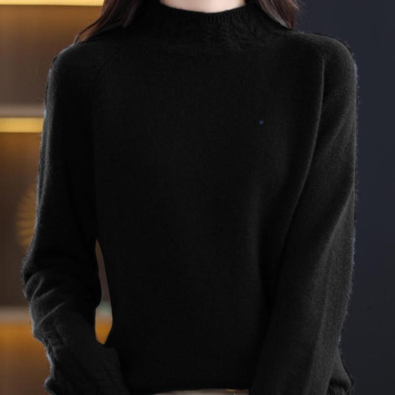 Трикотажный свитер на основе Женский свитер с полувысоким воротником Однотонный вязаный пуловер Теплая удобная рубашка Осень и зима