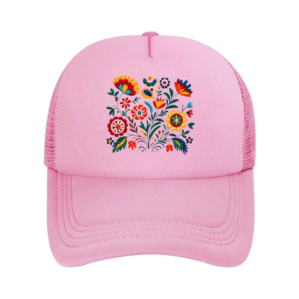 Colorful Floral Folk Art Home Decor Mesh Baseball Cap Hip Hop