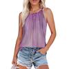 Womens Summer Tank Tops Pleated O Neck Printing Casual Top Tank Tops For Women Loose Fit Sleeveless Shirts