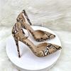 Women's High Heeled Shoe Brown Snake Print Thin Beak Stiletto Valentine's Day Evening Partypointed Toe Snake Pattern Buckle