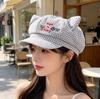 Niche design cute cartoon cat ear plaid octagonal hat women's spring and summer fresh and versatile face small curved brim beret