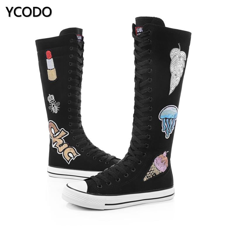 Весенне-осенние женские ботинки, парусиновые сапоги до середины икры, повседневная обувь с высоким берцем, длинные сапоги, удобные ботинки на плоской подошве со шнуровкой, размер 34-43