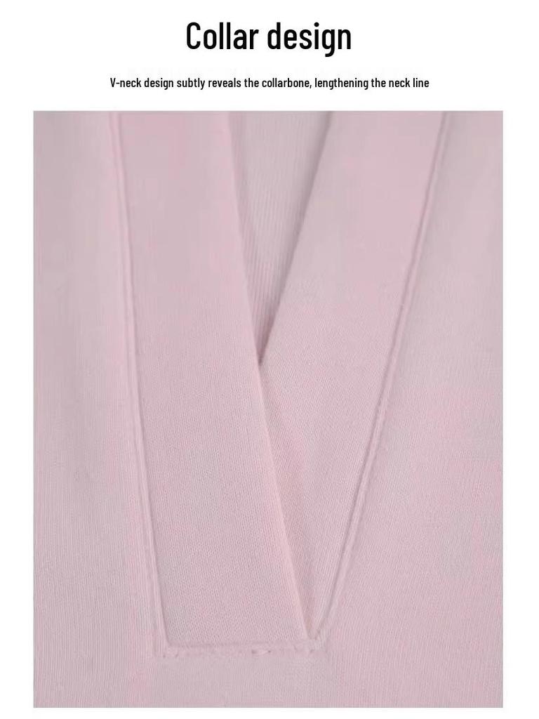 Женский розовый худи с V-образным вырезом и капюшоном: Топ с длинным рукавом в корейском стиле 2025 года для весны/осени