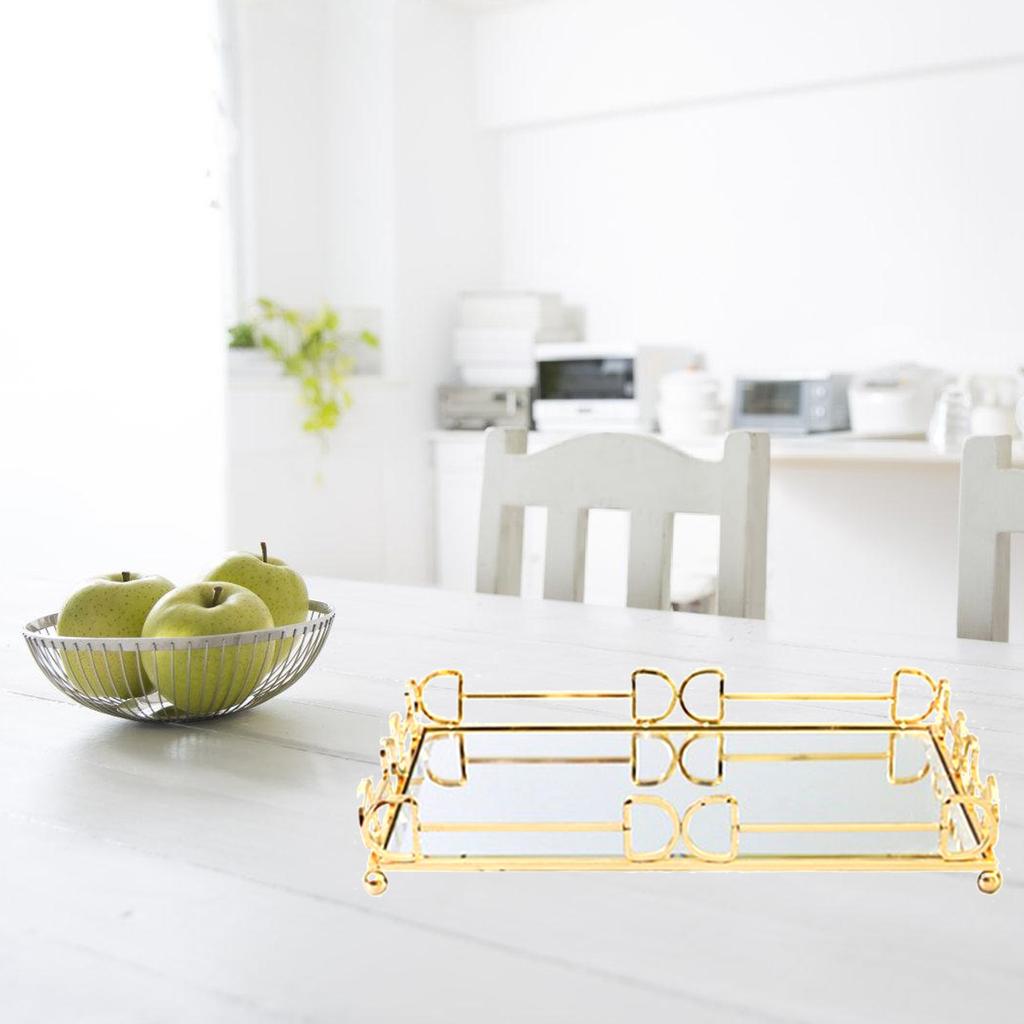 Элегантный золотой зеркальный поднос для демонстрации, портативный для организации аксессуаров и улучшения эстетики домашнего декора