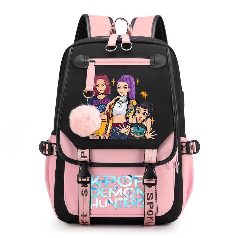 K-Pop Anime Printed Backpack Teens School Bag With Spine Support 20-35L Capacity Oxford Fabric Unisex College Style