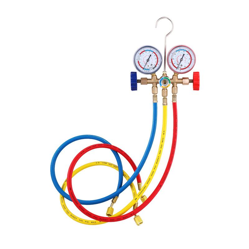 AC Diagnostic Manifold Gauge Set 3 Way A/C Refrigeration Charging Service Hose and Hook for R12 R22 R404A R134A