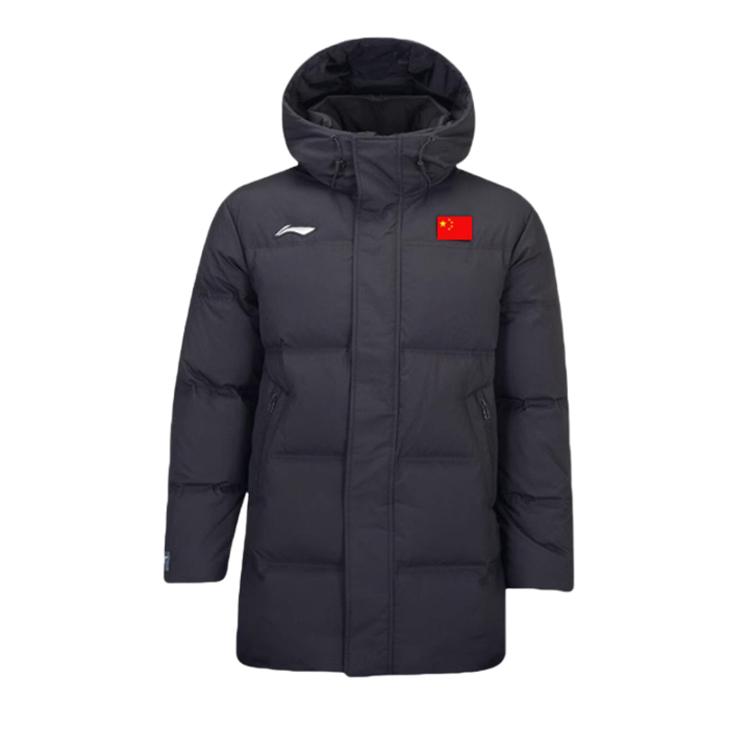 Li Ning пуховик средней длины с капюшоном на молнии с национальным флагом унисекс верхняя одежда черный AWST363-1