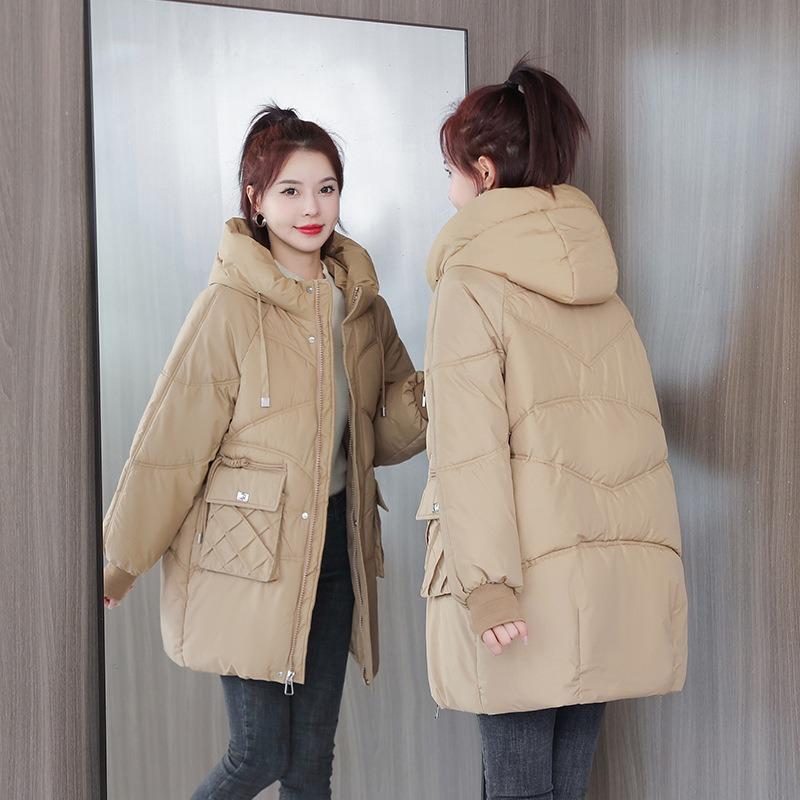 Loose Down Cotton-padded Clothes Women's Winter Coats Medium and Long Thick Cotton-padded Jackets New Hooded Cotton-padded Clothes Bread Clothes Thick