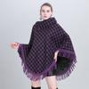 European And Korean Plaid Loose Fringed Pullover Knitted Sweater Women'S Cape Shawl