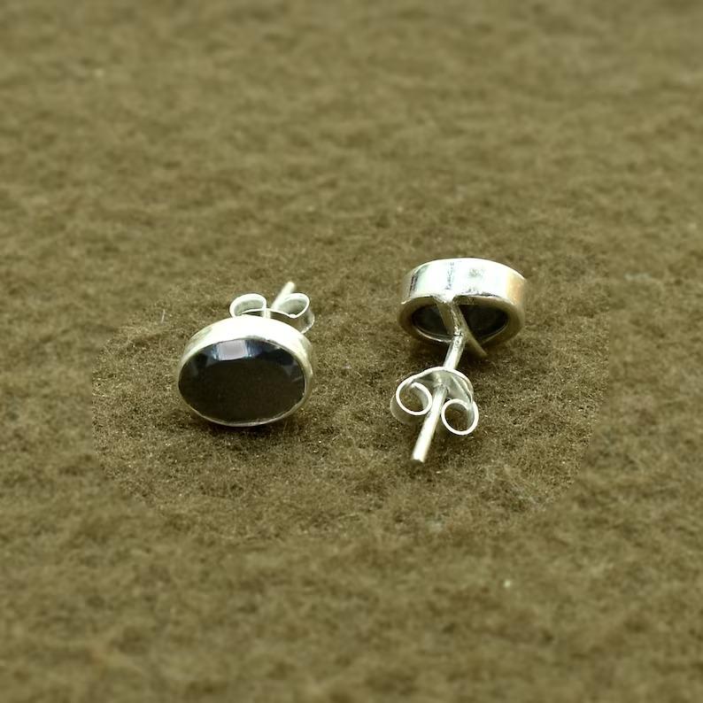 Black Onyx Oval Gemstone Stud Earring, Gift For Her, Small Studs, Handmade Earring, 925 Silver Stud, Gift For Her, Valentine Gift, Anniversary Gift