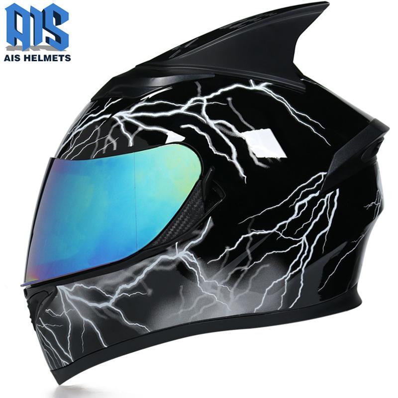Aishi Men And Women's Electric Motorcycle Helmet Full Helmet Overlay Style Personalized Cool Rider Motorcycle With Bluetooth Horn