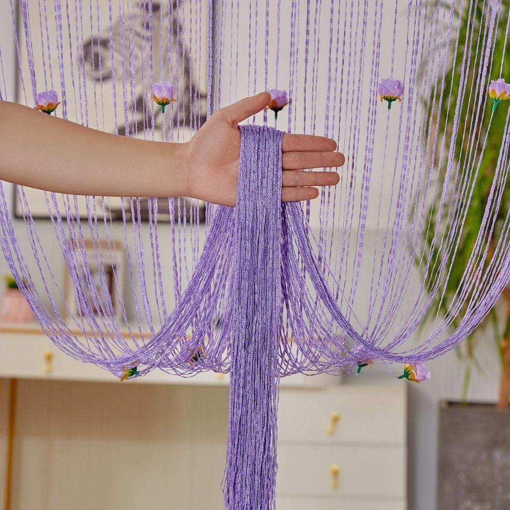 Shiny Rose Flower String Curtain Room Divider Tassel Window Curtain Door Curtain Home Decor