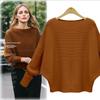 Autumn Pullover Knitted Sweater High Stretch Knitwear Wide Collar Pullover Knits Women Knitted Long Batwing Sleeves Loose Sweater