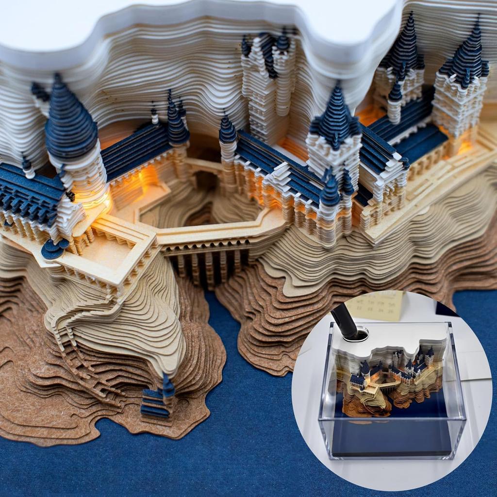 3D Memo Pads Calendar 2026,Magic Castle 3D DIY Art Memo Pad with Lights,Time Piece Calendar 2026 Tear Away Carving Sticky DIY Post Craft(Magic Castle)