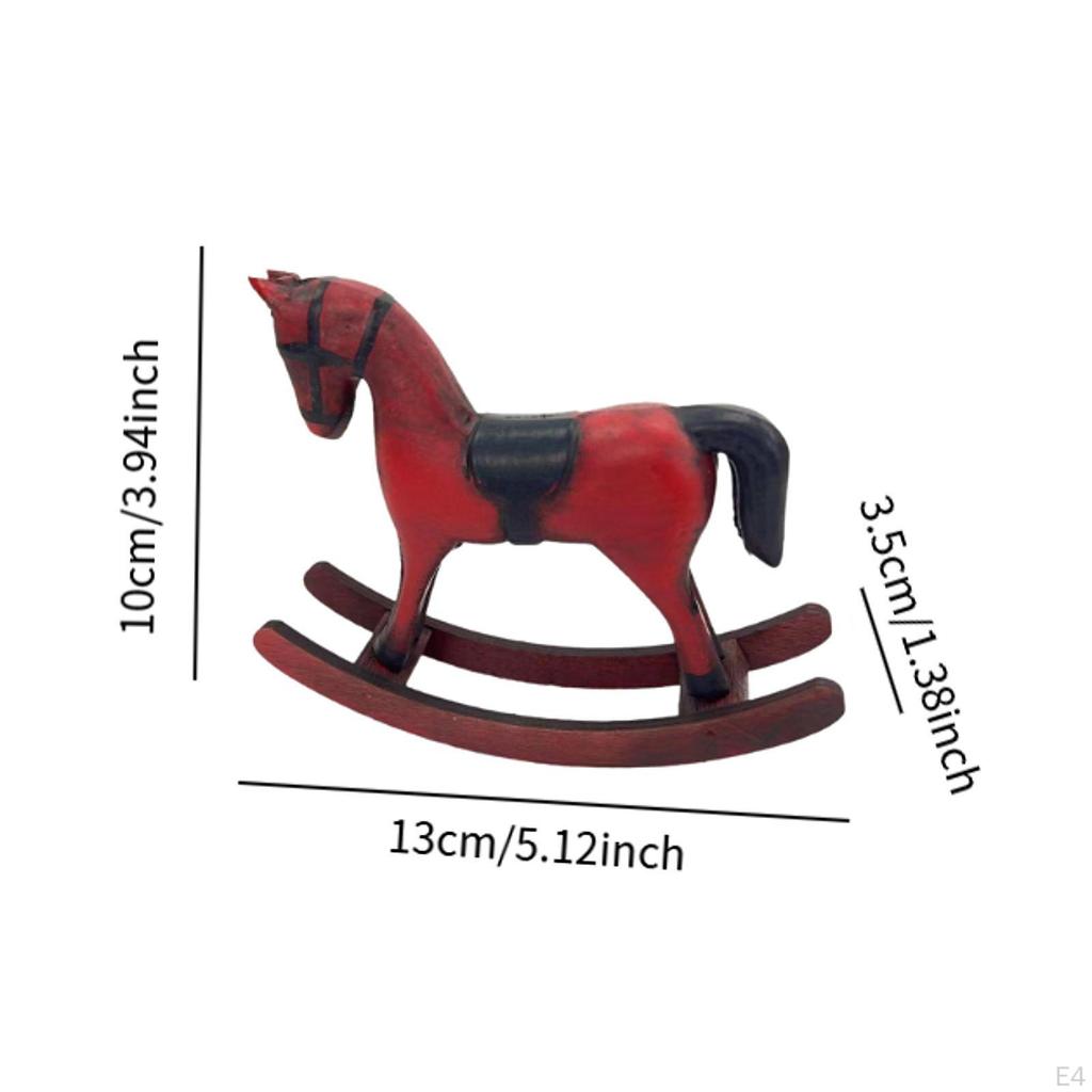 Wooden Rocking Horse Figurine Animal Sculpture Art Crafts Wood Decorative Statue Desktop Ornament