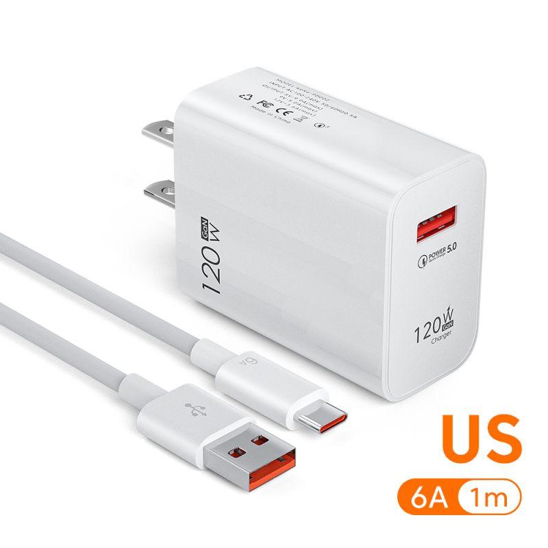 Быстрое зарядное устройство USB 120 Вт Quick Charge 5.0 Вилка EU/US/UK Зарядное устройство для телефона Кабель Type-C Для Samsung Xiaomi QC3.0 Настенное зарядное устройство USB