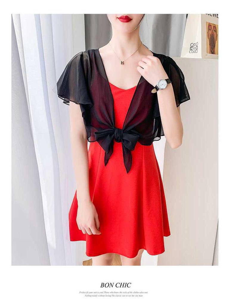 Summer Women's Versatile Chiffon Skirt and Shawl Set with Plus Size Short Sunscreen Cardigan