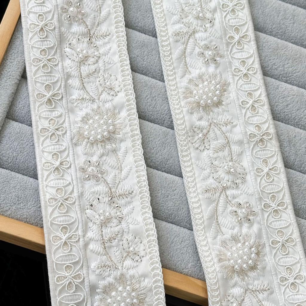 6.5Cm Beige Bead Embroidery Ribbon Lace Fashion Curtain Sofa Clothing Handmade Diy Accessories Barcode