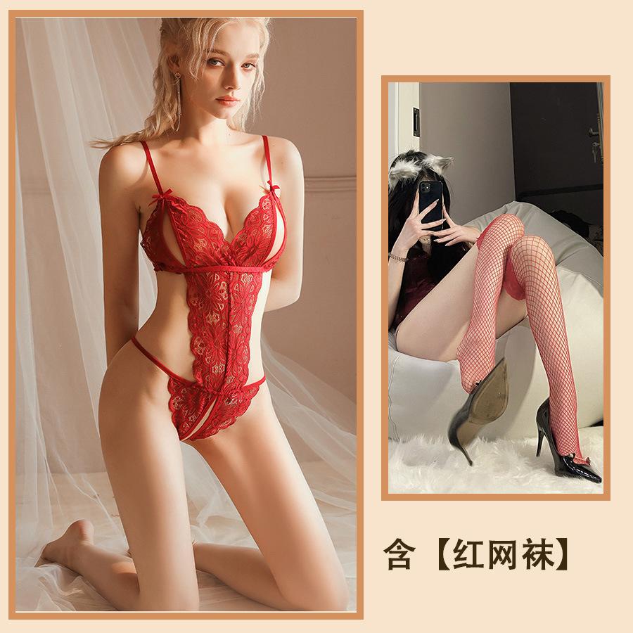 Сексуальное кружевное нижнее белье большого размера с открытой промежностью, прозрачное, женский трехточечный корсет, цельный костюм