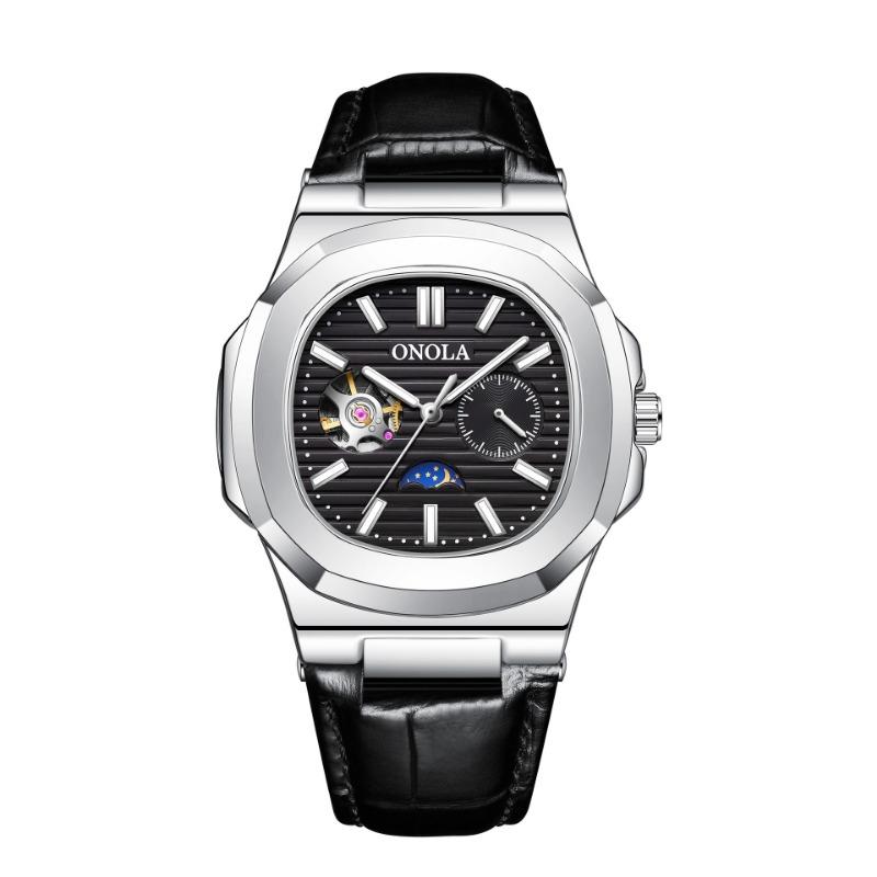 Top Brand High Quality Sun Moon Star Morning Automatic Mechanical Watch Hollow Leather Waterproof Men's Watch