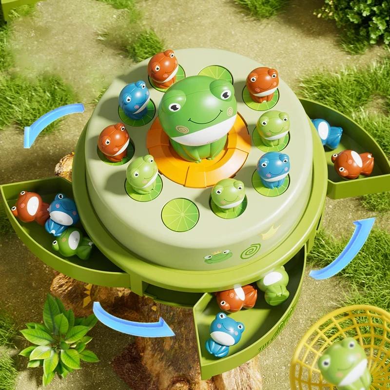 Children'S Fun Catapult Turntable Cartoon Net Fishing Bouncing Little Frog Concentration Interactive Training Puzzle Desktop Toy