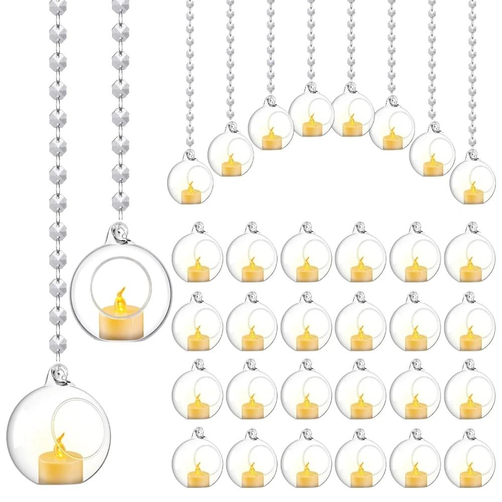 6/12 Pcs Hanging Glass Tealight Holder Globe Clear Acrylic Garland Strand Terrarium Containers for Christmas Tree Decoration